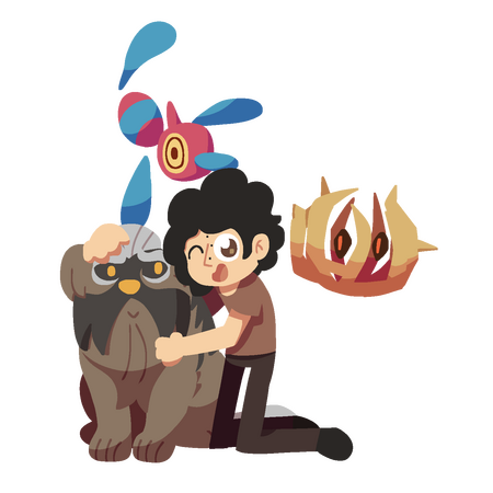 Full shaded 1 simple trainer, 2 simple pokemon and 1 moderate pokemon
