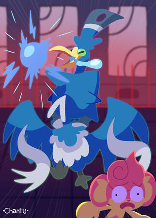 Moderate fakemon with complex background full shaded